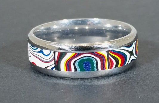 Fordite Ring, Size 13, Ohio Fordite, Stainless Steel, Happy Agate Studio, EB104