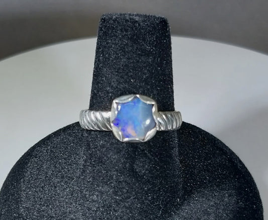 Opal Ring, Small Australian Opal, Size 7, Sterling Silver, Blue Flash