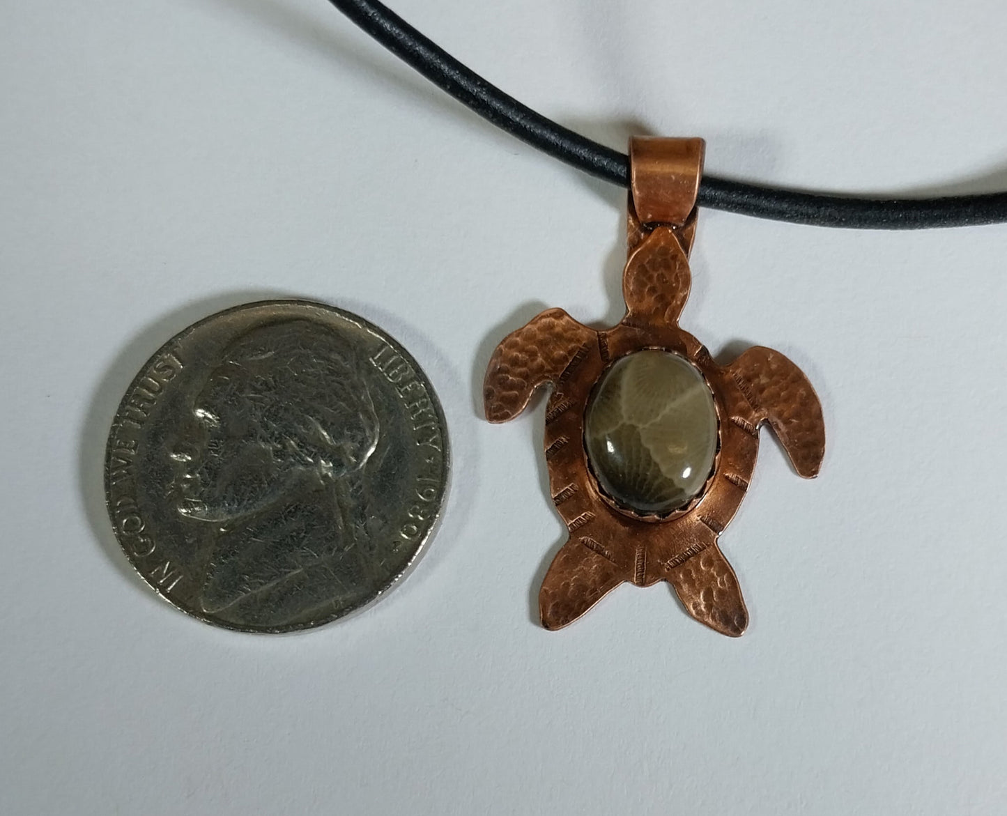 Michigan Petoskey Stone Necklace, Sea Turtle, Solid Copper, Petoskey Pendant, Michigan Gift, Michigan Necklace, Natural Petoskey