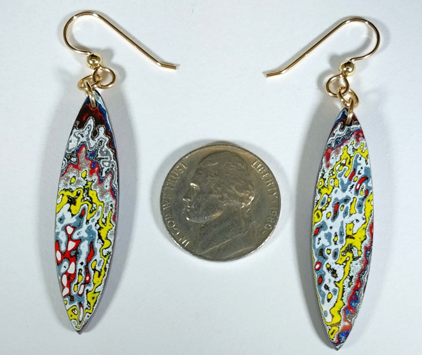 Fordite Earring, Gold Filled, Oversize Earrings, Semi Truck Fordite Earring, Recycled Material, Wisconsin Handmade Item, Reuse Recycle