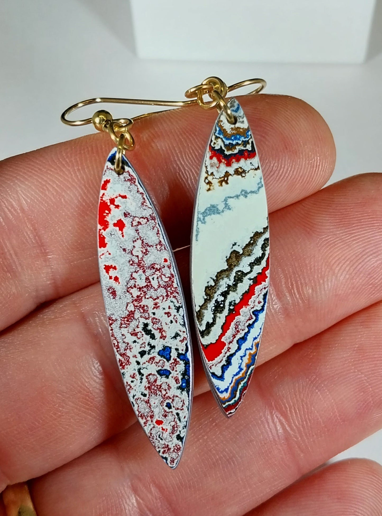 Fordite Earring, Gold Filled, Oversize Earrings, Semi Truck Fordite Earring, Recycled Material, Wisconsin Handmade Item, Reuse Recycle