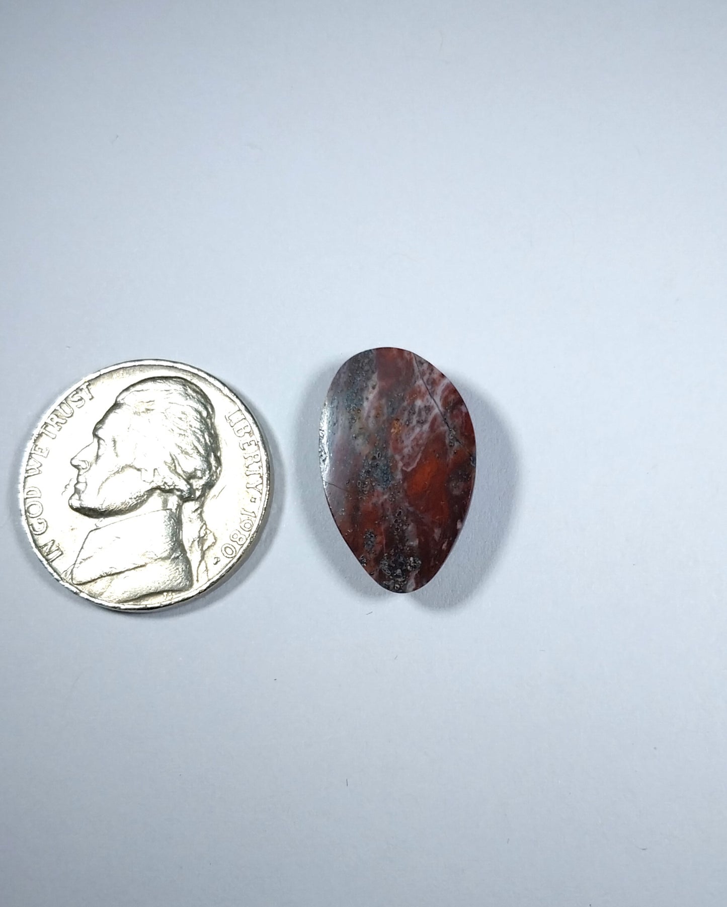 Mary Ellen Jasper Cabochon, Shield Shape, Red and White