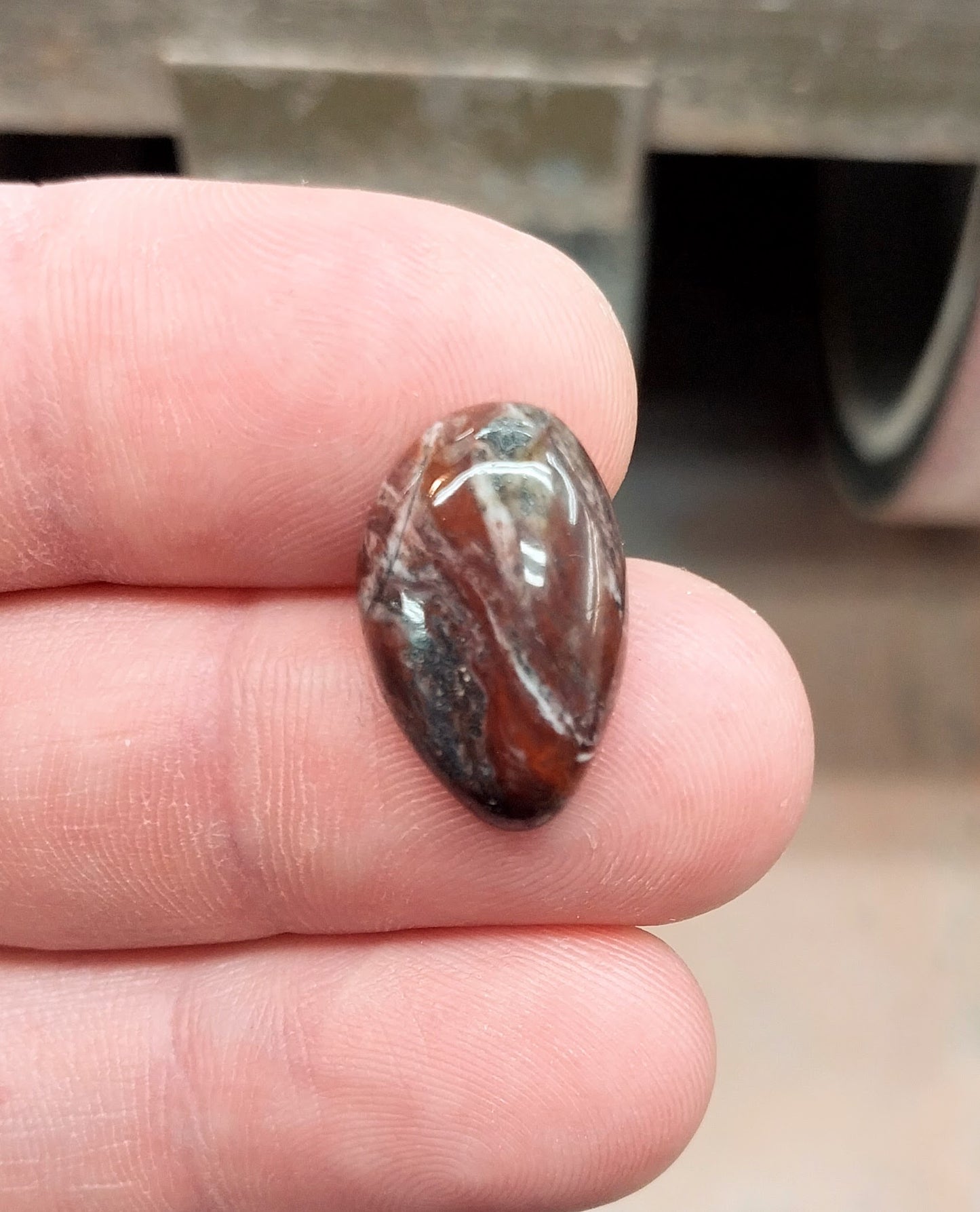 Mary Ellen Jasper Cabochon, Shield Shape, Red and White