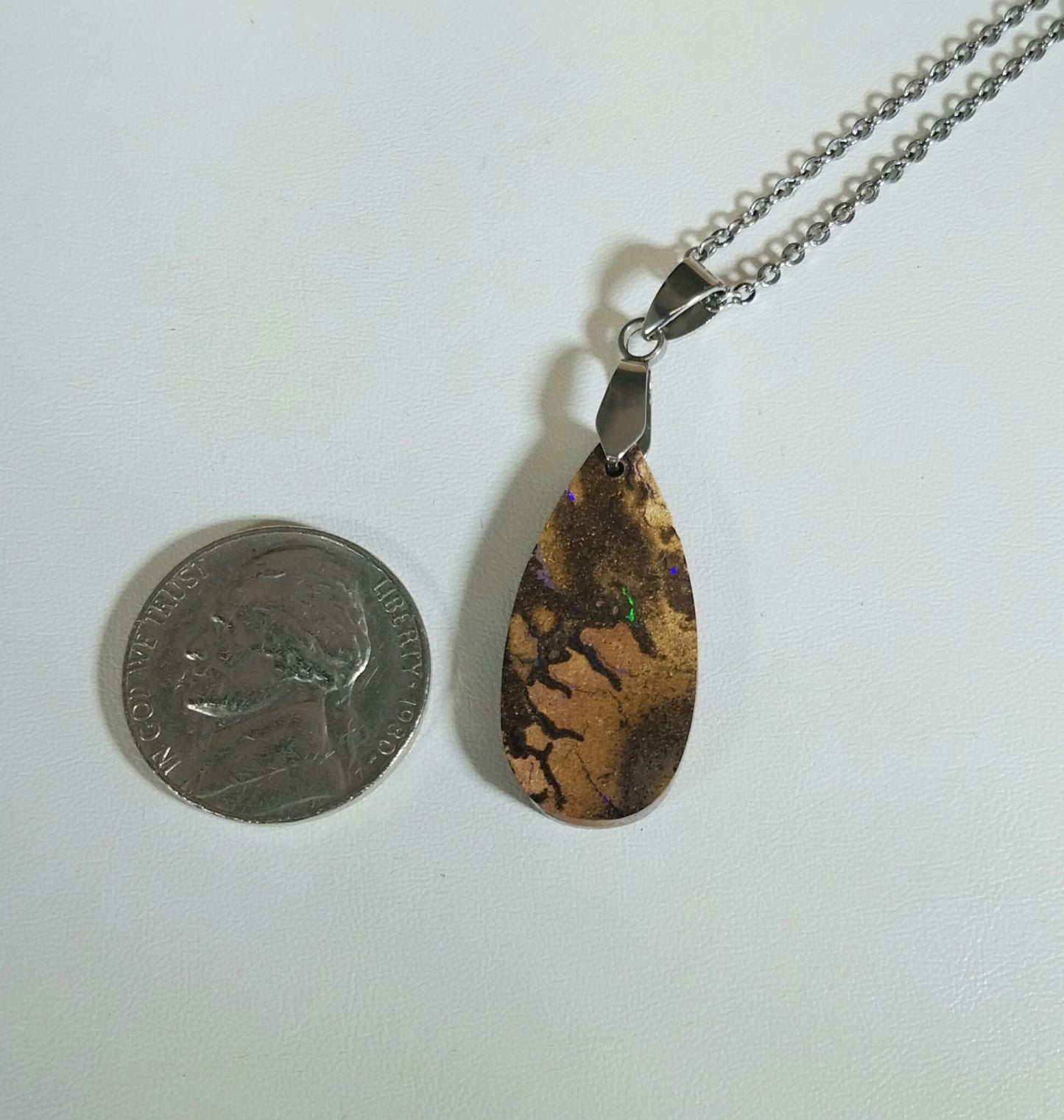 Australian Boulder Opal Necklace, Nice Patterns with Pin Fire W/O