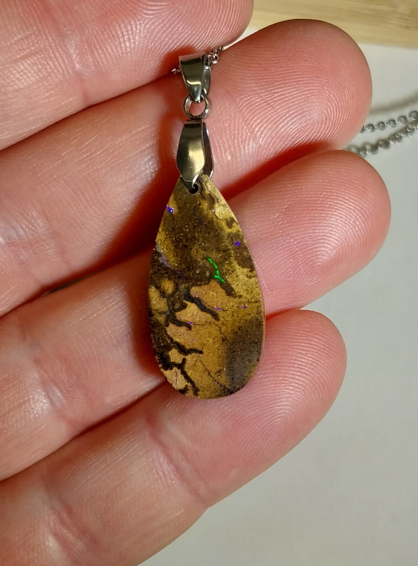 Australian Boulder Opal Necklace, Nice Patterns with Pin Fire W/O