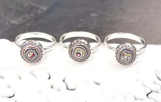 Fordite Ring, Choose Your Size, Solid Silver, Handmade By Me, Fordite Ring Size 6, Fordite Ring Size 7, Fordite Ring Size 8