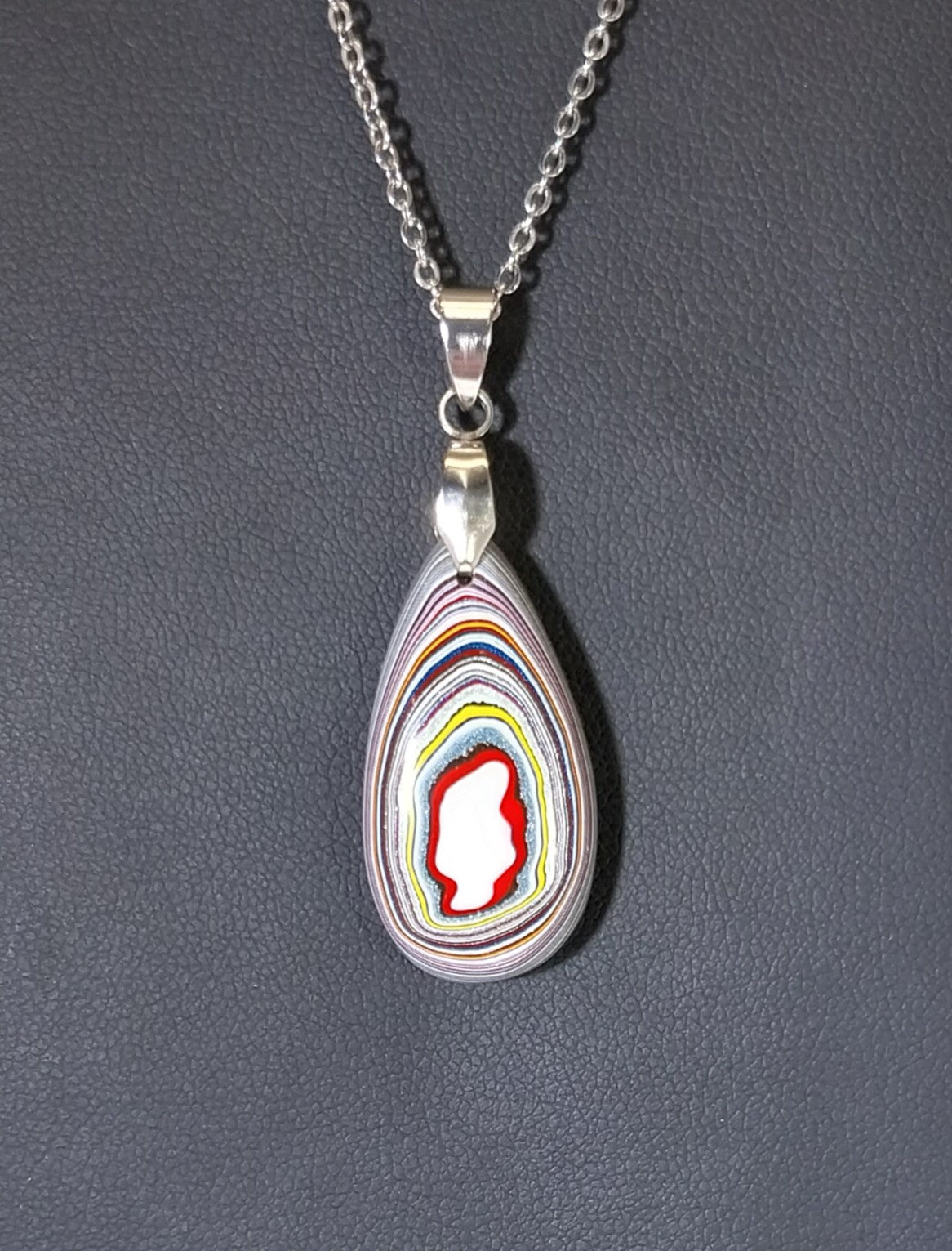 Fordite Necklace, Semi Truck Fordite Pendant, Ohio Motor Agate, Fordite Jewelry, Fordite Teardrop, Fordite