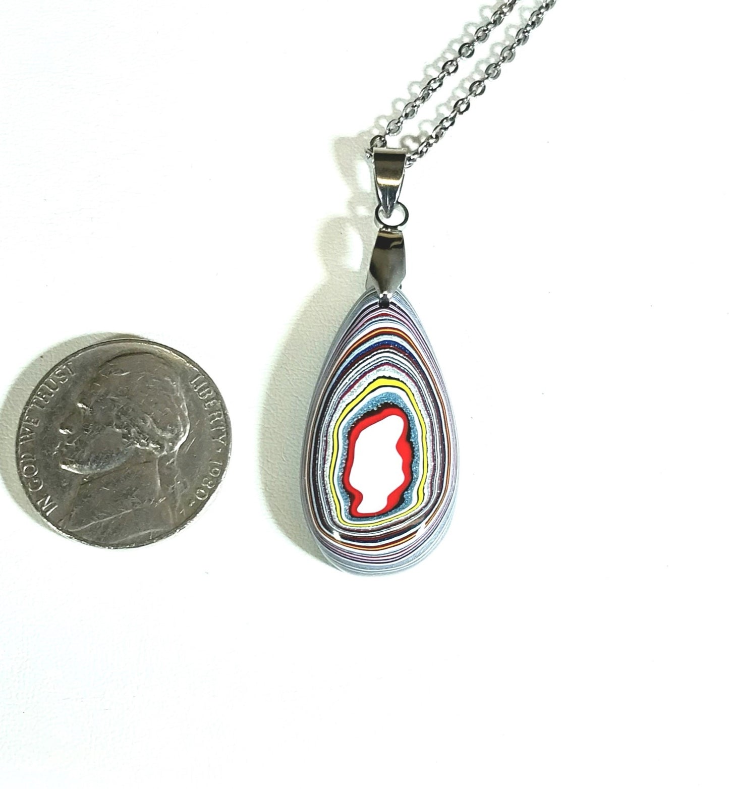 Fordite Necklace, Semi Truck Fordite Pendant, Ohio Motor Agate, Fordite Jewelry, Fordite Teardrop, Fordite