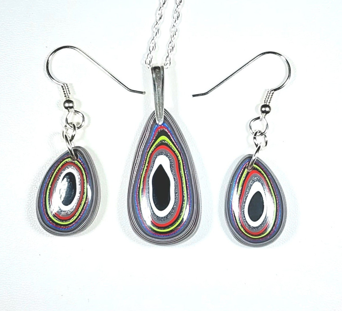 Fordite Set, Solid Silver 925, Fordite Necklace, Fordite Earrings, Fordite, Valentine Gift