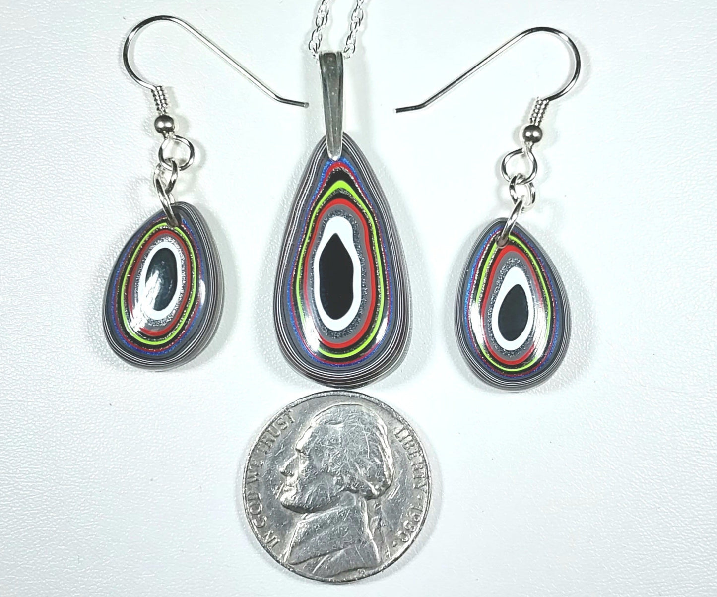 Fordite Set, Solid Silver 925, Fordite Necklace, Fordite Earrings, Fordite, Valentine Gift