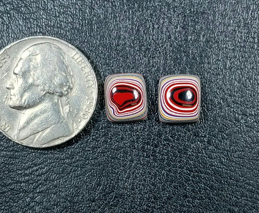 Fordite Cabochon Set, TINY, Semi Truck Fordite, Domed Rectangles, Fordite Gemstone, Polished Fordite Set, Fordite Pair