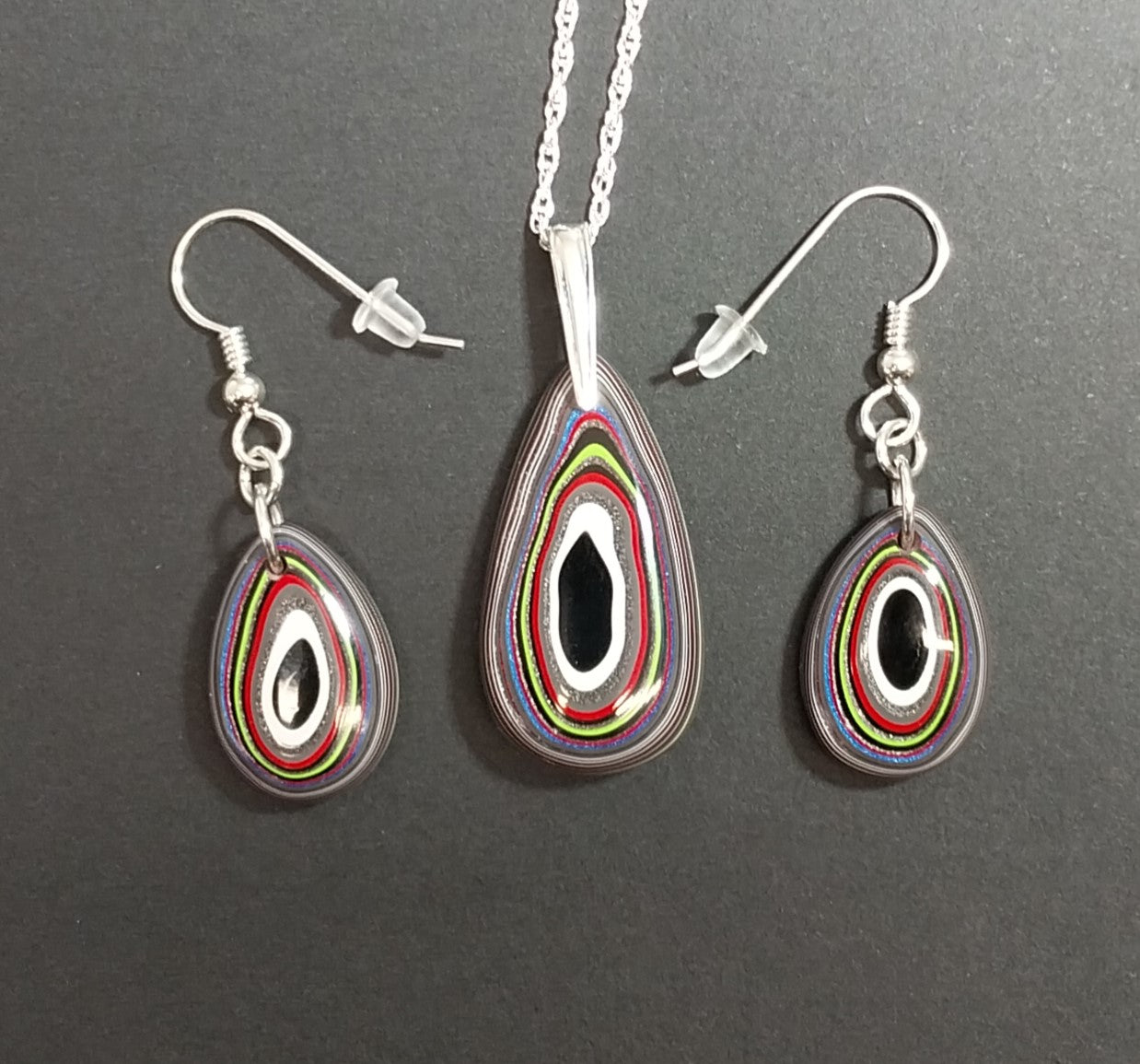 Fordite Set, Solid Silver 925, Fordite Necklace, Fordite Earrings, Fordite, Valentine Gift