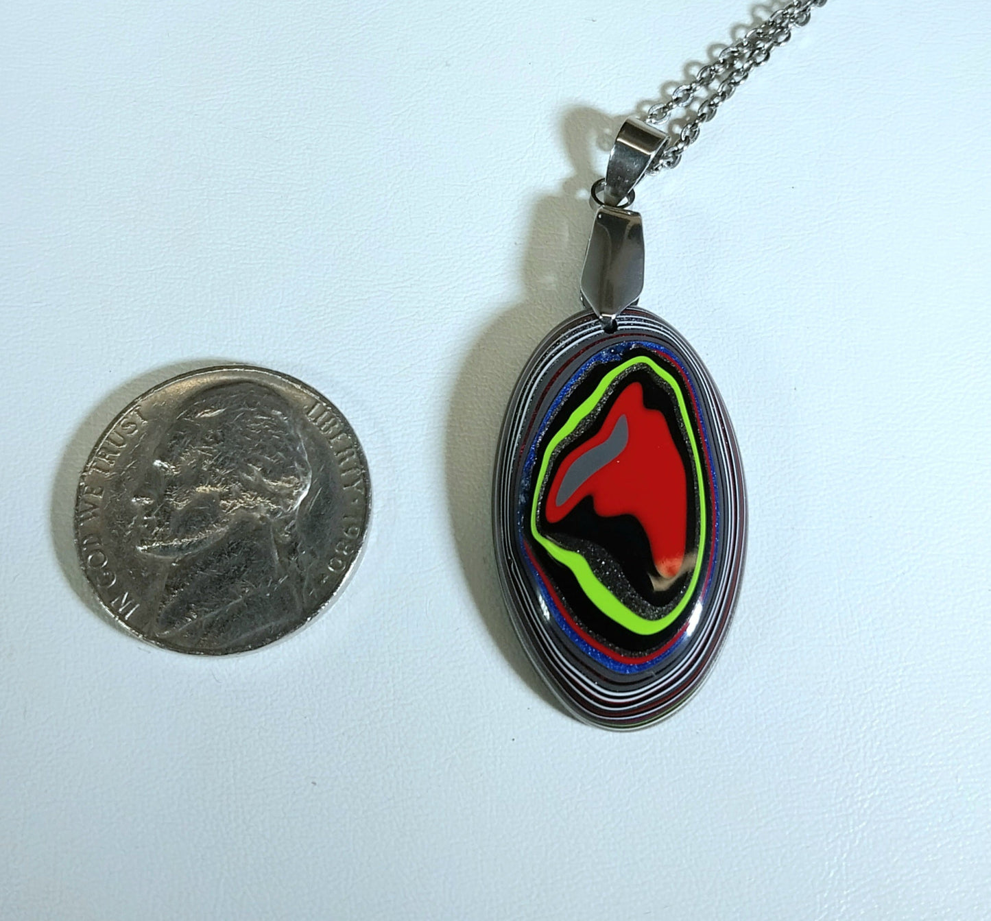 Handcrafted Fordite Necklace, Vintage Inspired Jewelry, Automotive Art, Stylish Pendant