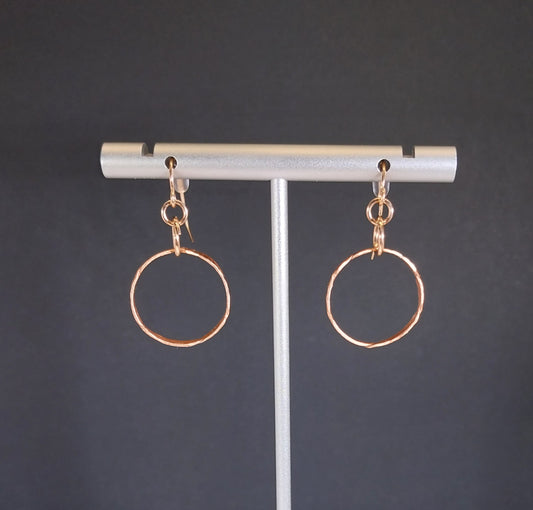 Hammered Copper Hoop Earring, Gold Filled Ear Wires, Handmade Copper Earrings