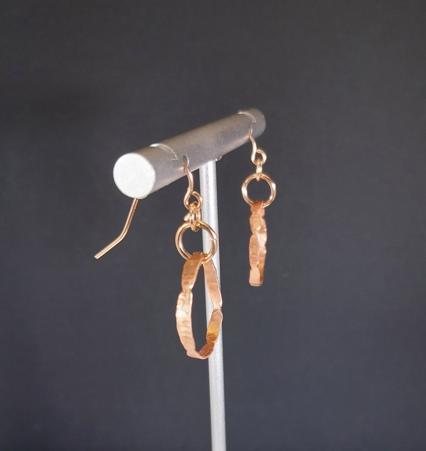 Hammered Copper Hoop Earring, Gold Filled Ear Wires, Handmade Copper Earrings