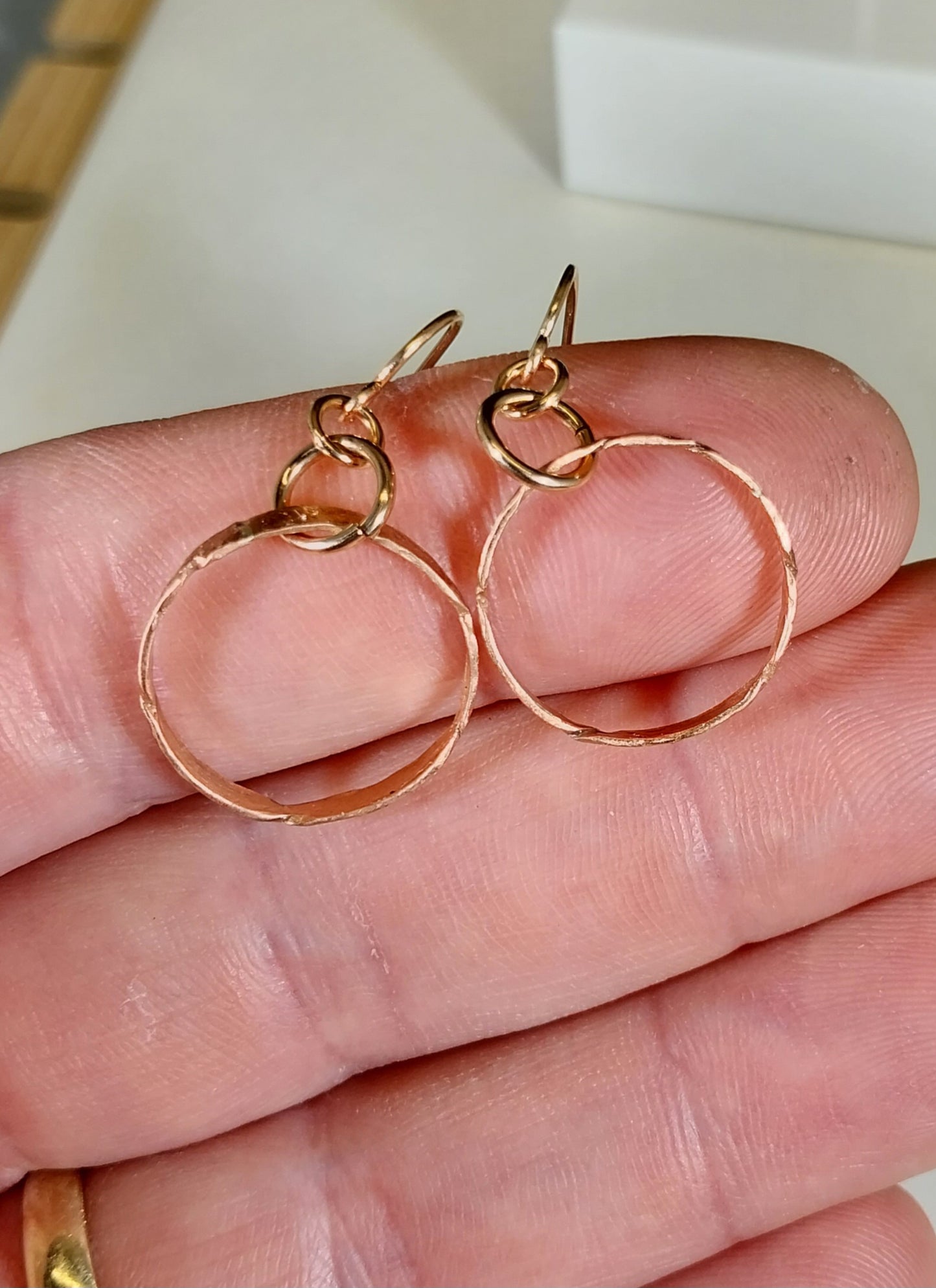 Hammered Copper Hoop Earring, Gold Filled Ear Wires, Handmade Copper Earrings