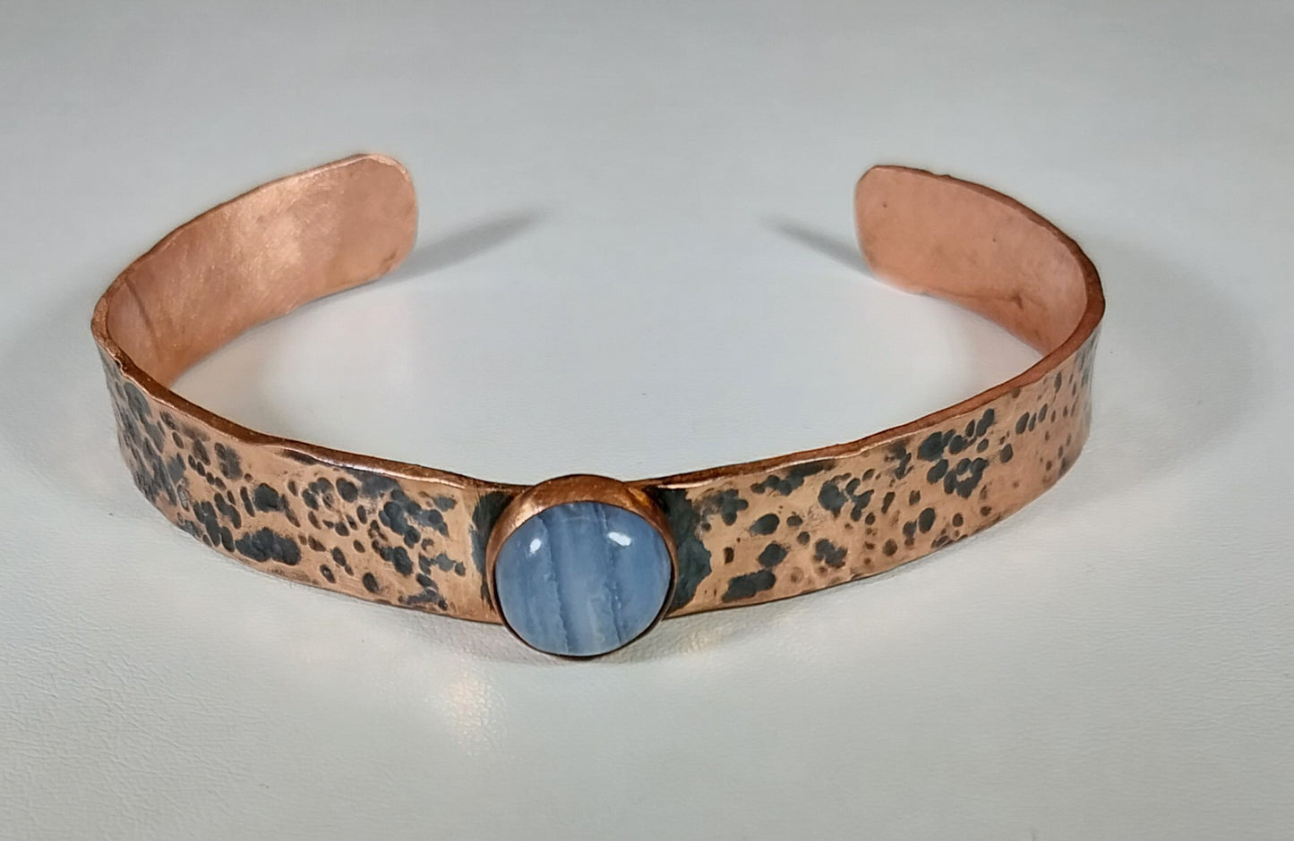 Copper Bracelet with Blue Lace Agate, Antiqued Copper Cuff, Agate Bracelet, W/O