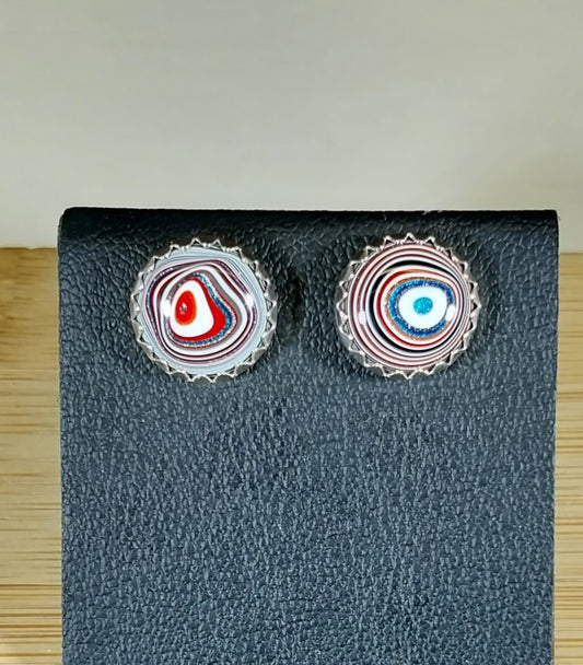 Fordite Earring, Silver Solid 925, Bright Colors, Fordite Post Earring, Fordite Earrings, WI Made