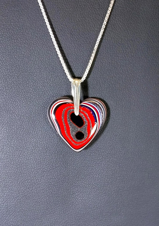 Fordite Necklace, RED Heart, Solid Silver, Heart Necklace, Fordite Heart, Fordite Heart Necklace, Fordite Heart Pendant, Fordite