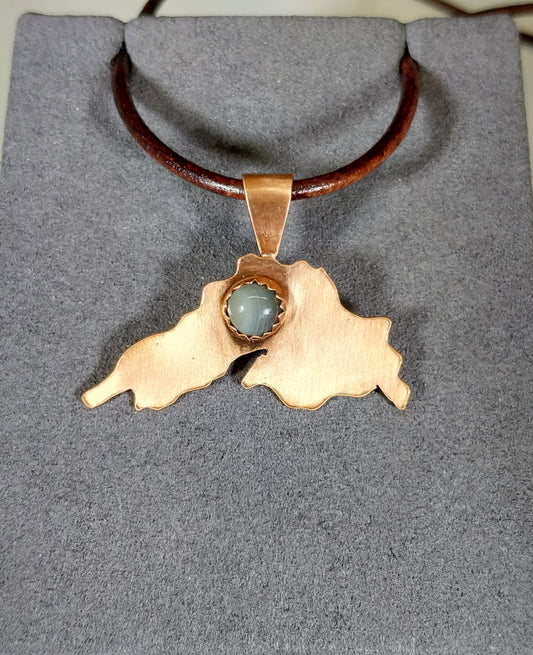 Lake Superior Necklace, Copper With Lake Superior Agate, Leather Cord, W/O