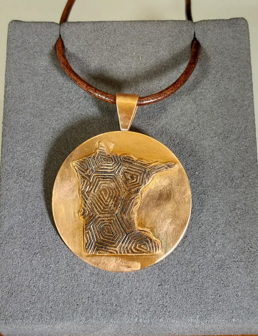 Minnesota Necklace, Copper With Leather Cord, W/O