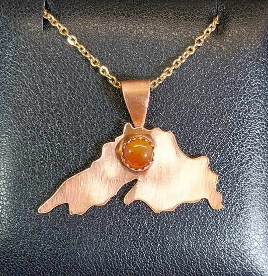 Lake Superior Necklace, Copper With Lake Superior Agate, Stainless Steel Chain, W/O