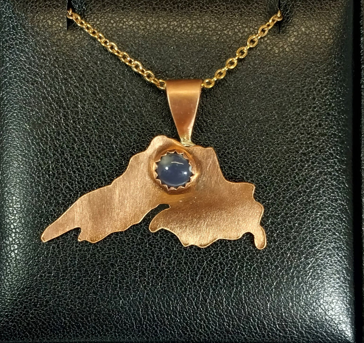 Lake Superior Necklace, Copper With Ashland Leland Blue, Stainless Steel Chain, W/O