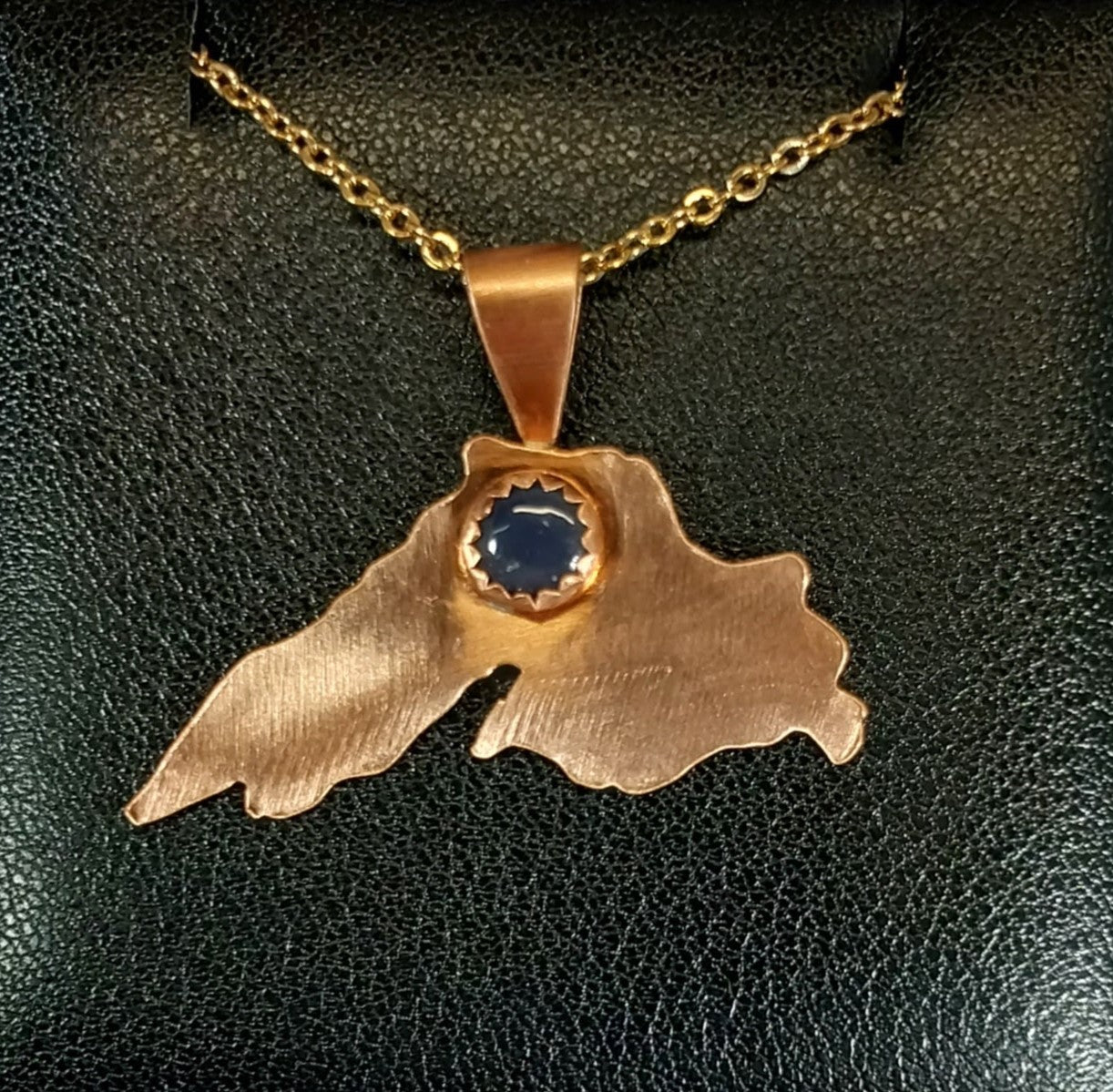 Lake Superior Necklace, Copper With Ashland Leland Blue, Stainless Steel Chain, W/O