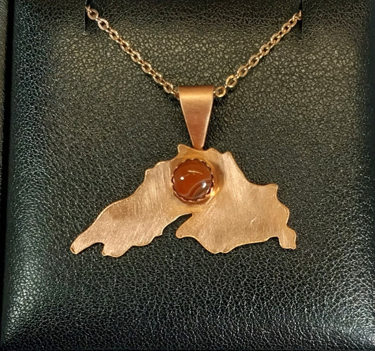 Lake Superior Necklace, Copper With Lake Superior Agate, Stainless Steel Chain, W/O