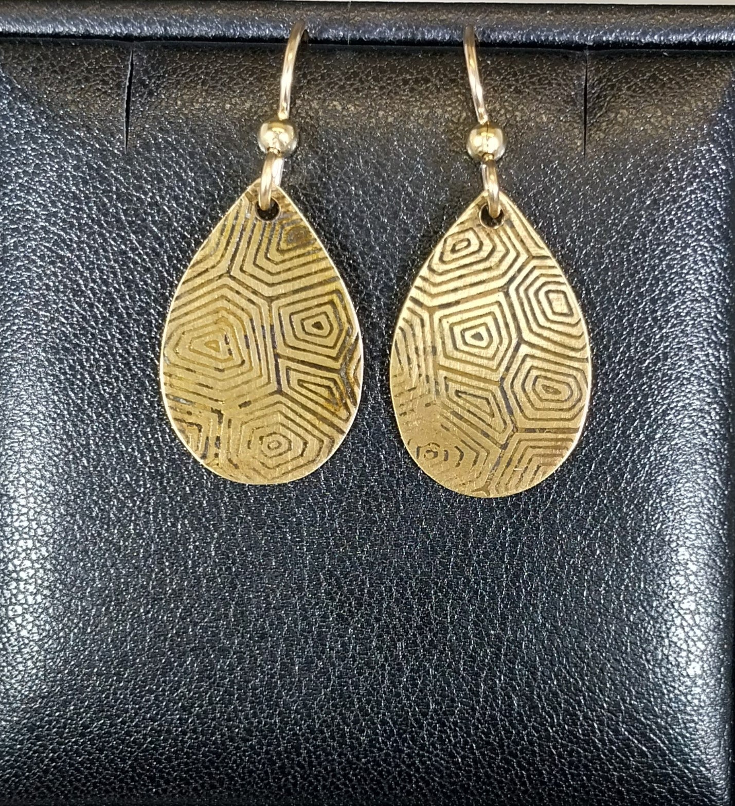 Brass Earrings, Abstract Teardrop Earrings, Textured & Antiqued, Yellow Gold Filled Ear Wires, W/O