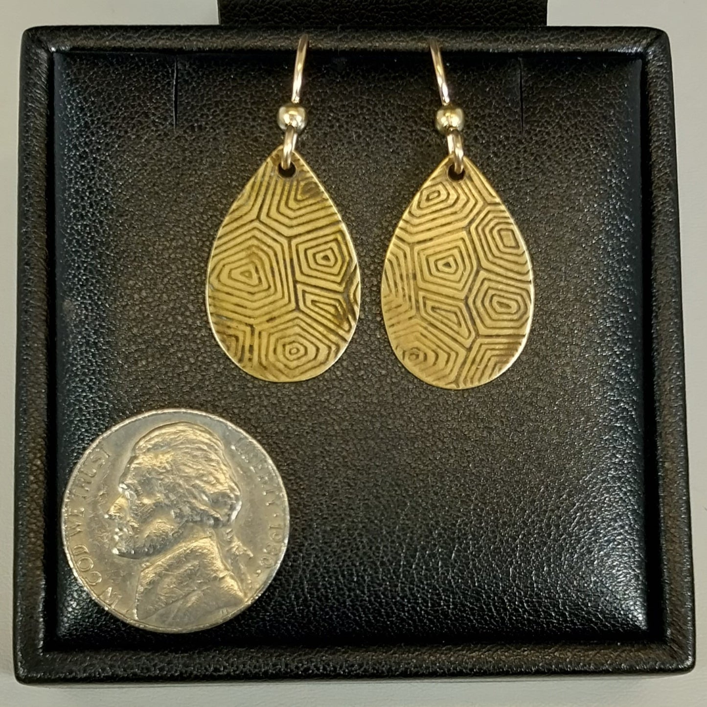 Brass Earrings, Abstract Teardrop Earrings, Textured & Antiqued, Yellow Gold Filled Ear Wires, W/O