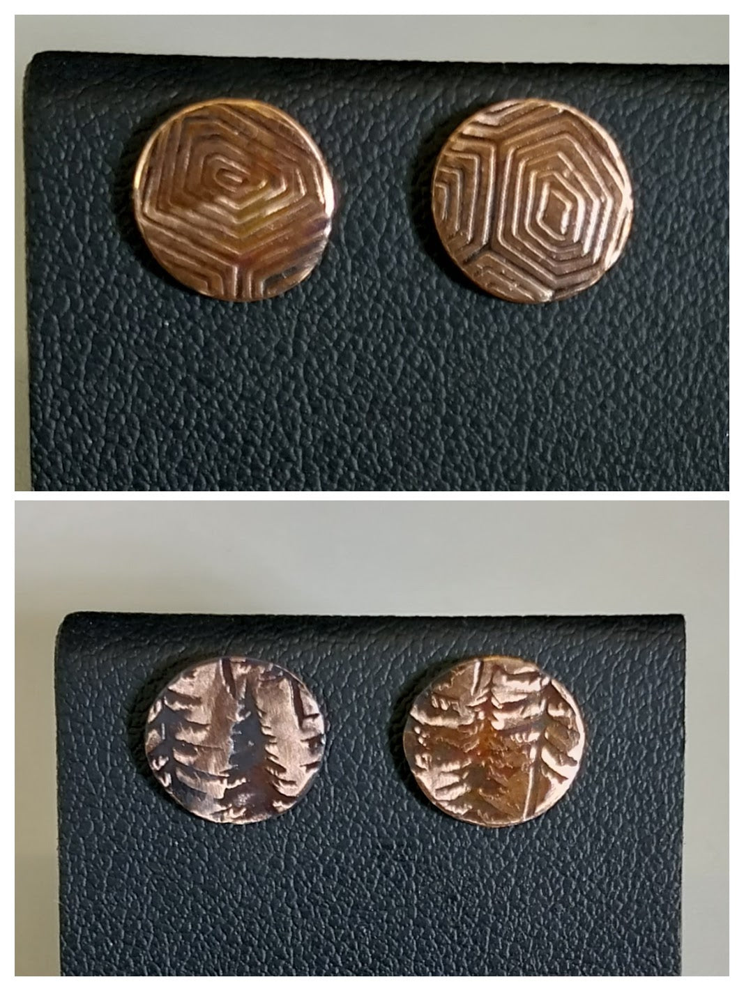 Copper and Silver Stud Earrings, Pick Your Pattern, Antiqued Copper and Sterling Silver, W/O