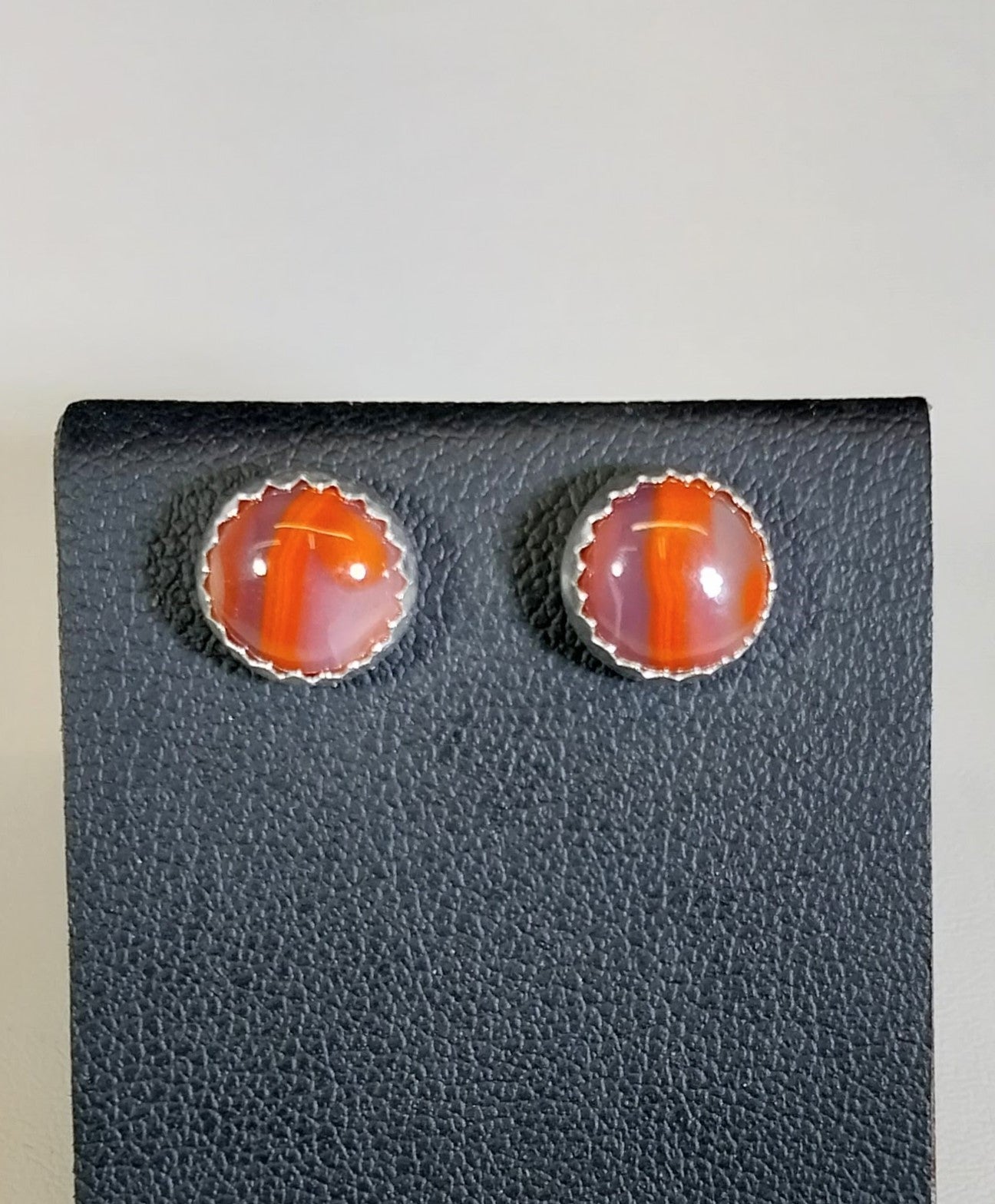 Red Hot Agate Stud Earring, Solid Sterling Silver, Berrando Agate, Natural Stone W/O