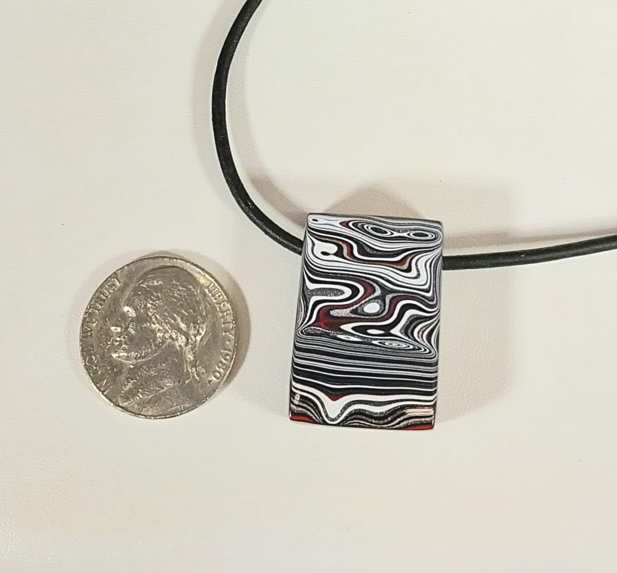 Michigan Fordite Bead Necklace with Black Leather Cord