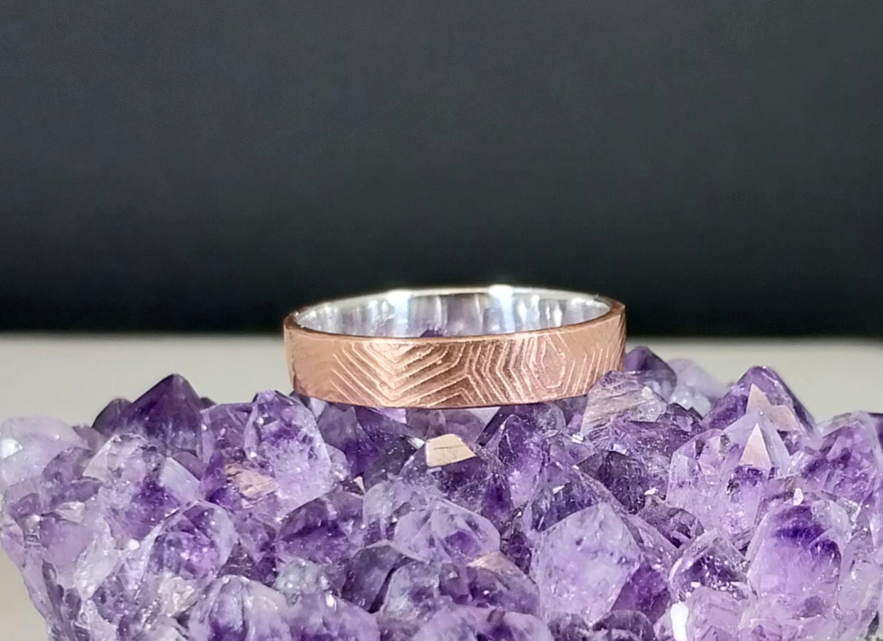 Silver Lined Copper Ring, Size 8, Copper and Sterling Silver Ring, Mixed Metal