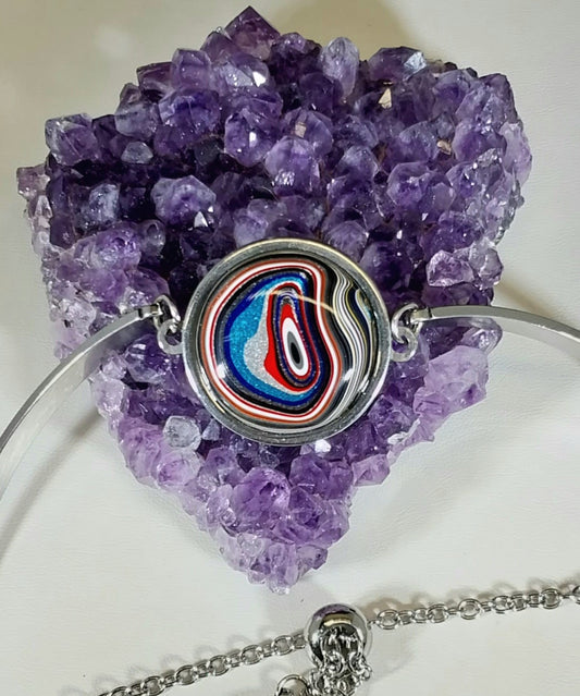 Fordite Bracelet, Adjustable Stainless Steel  Setting W/O