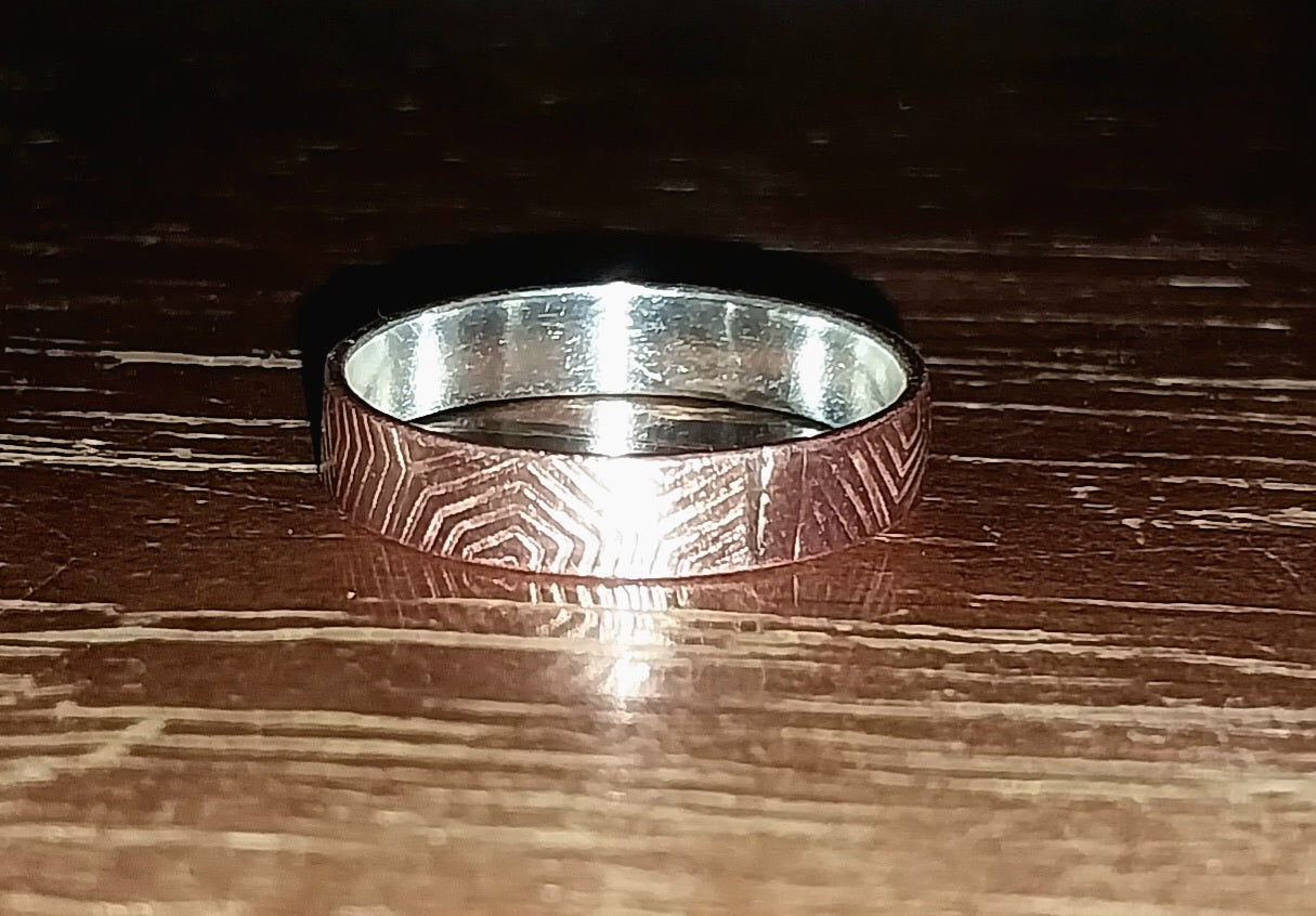 Silver Lined Copper Ring, Size 8, Copper and Sterling Silver Ring, Mixed Metal