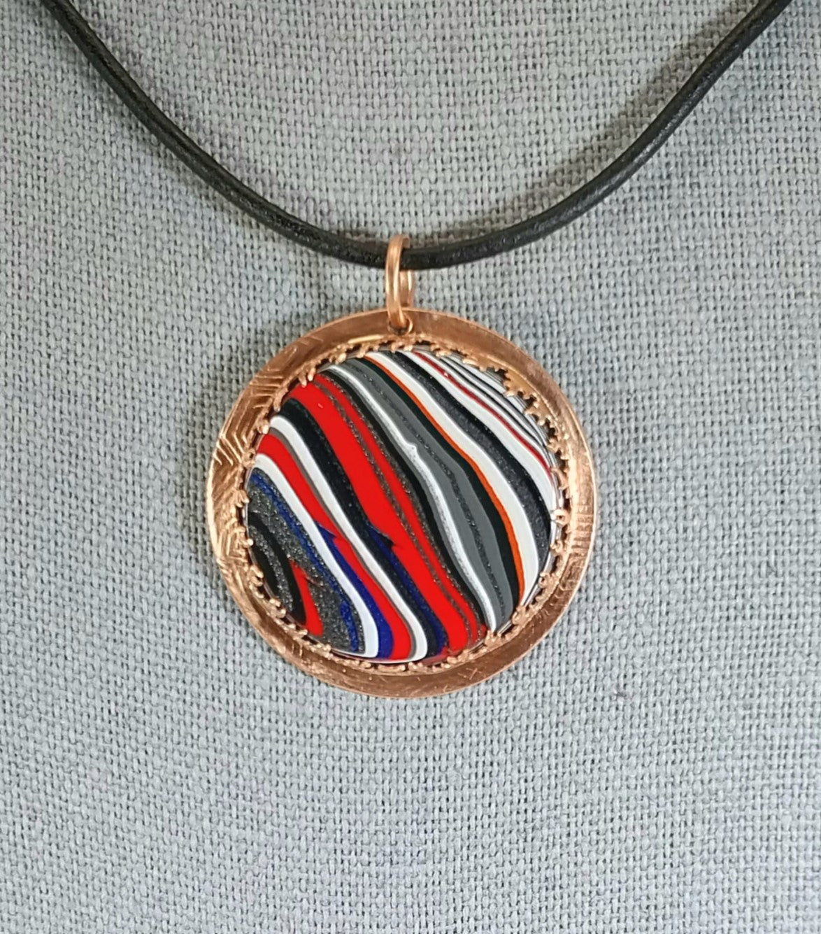 Fordite Necklace, Set in Copper, Fire Bezel, W/O