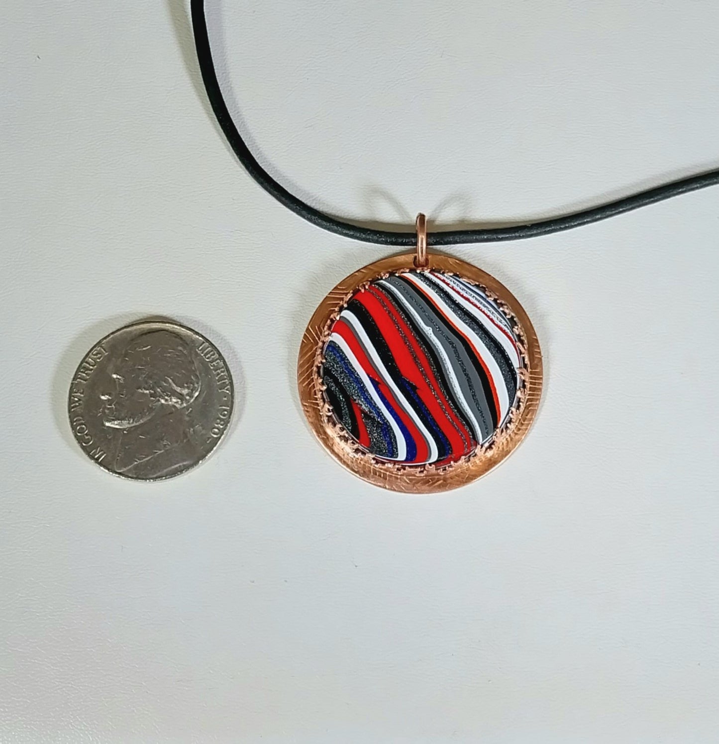 Fordite Necklace, Set in Copper, Fire Bezel, W/O