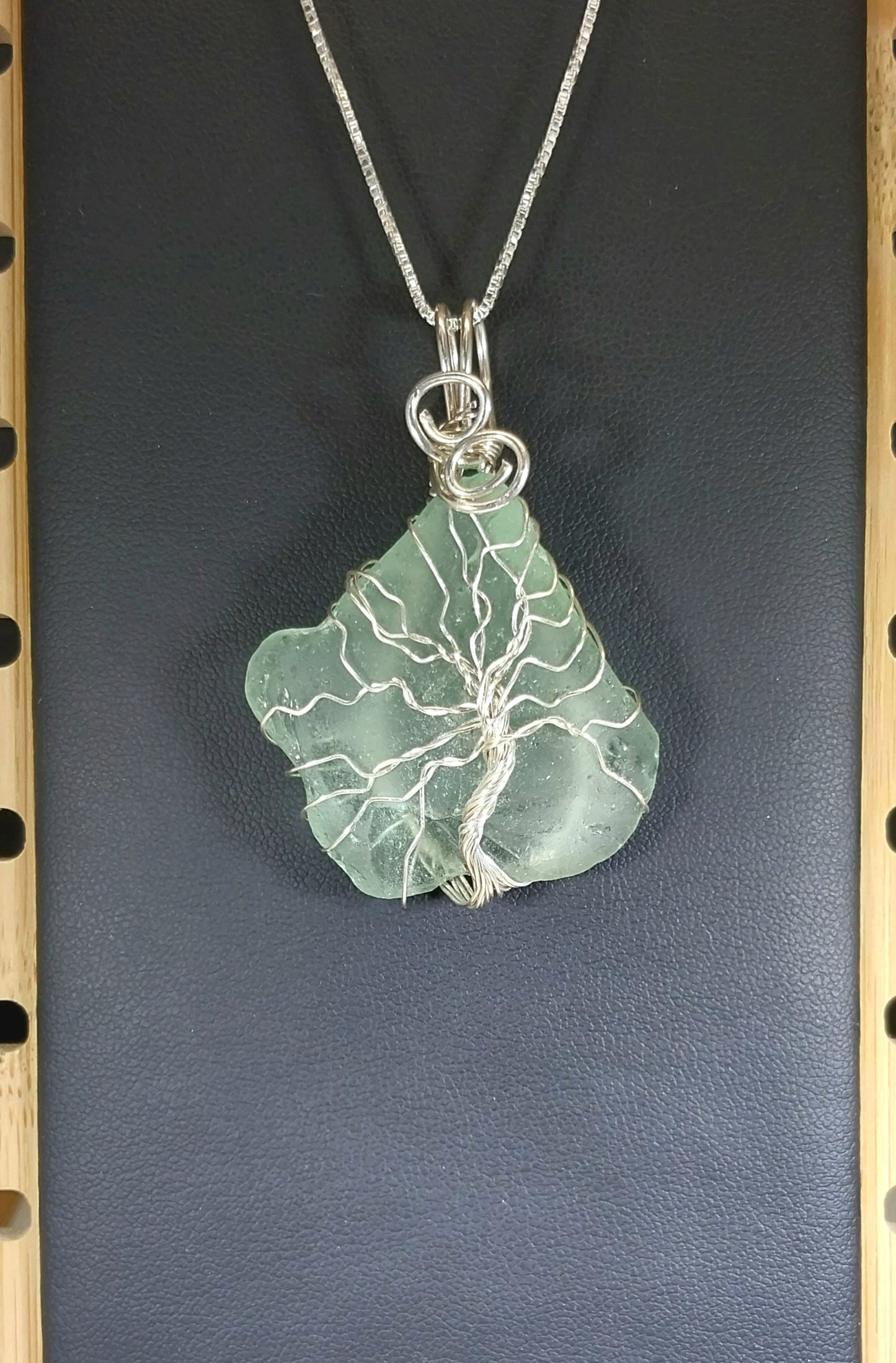 Tree of Life Silver Wire Wrapped Lake Superior Beach Glass, W/O