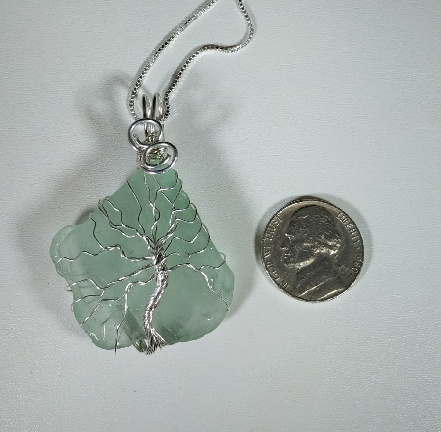 Tree of Life Silver Wire Wrapped Lake Superior Beach Glass, W/O