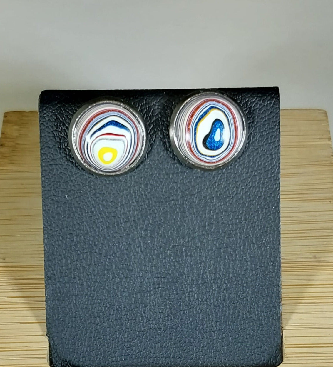 Fordite Earring, Stainless Steel Settings, Trucker Fordite, W/O