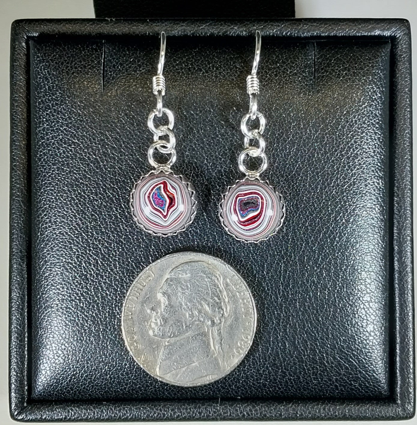 Fordite Earring, Solid Silver Settings, Wisconsin Handmade