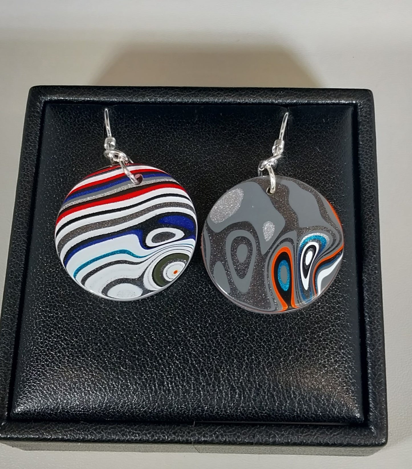 Large Round Fordite Earrings Surgical Steel Ear Wires