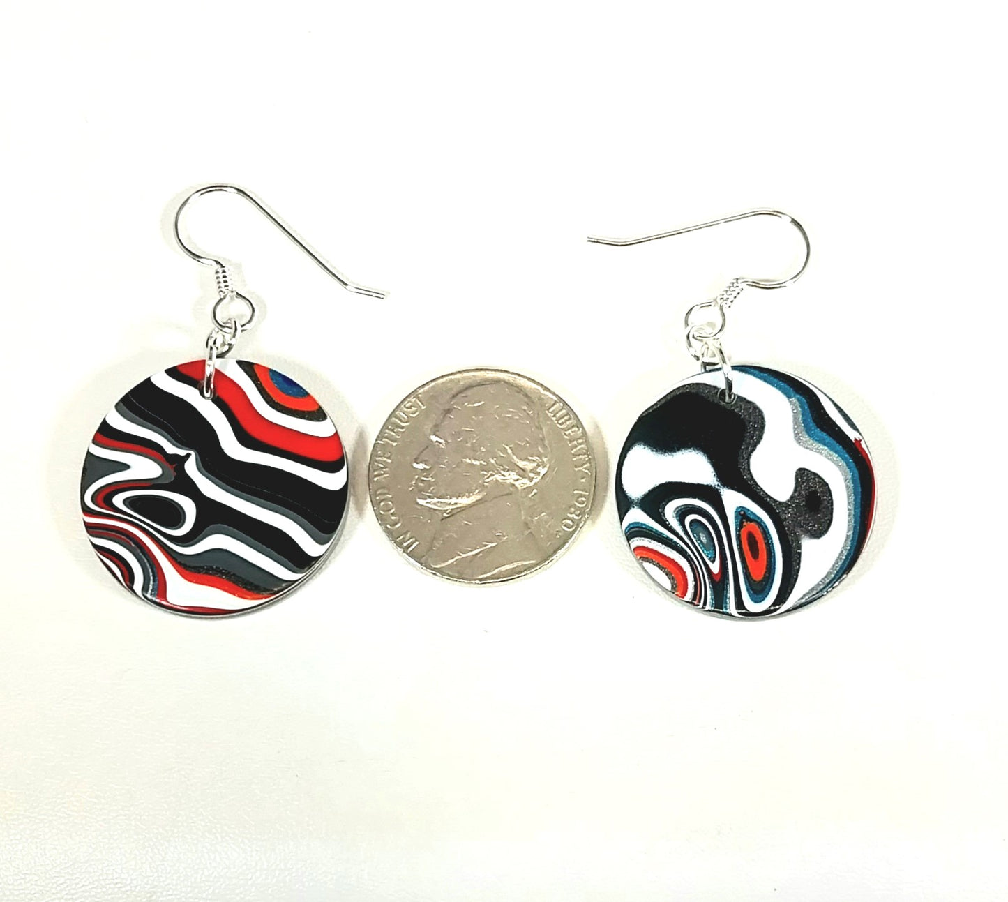 Large Round Fordite Earrings Surgical Steel Ear Wires