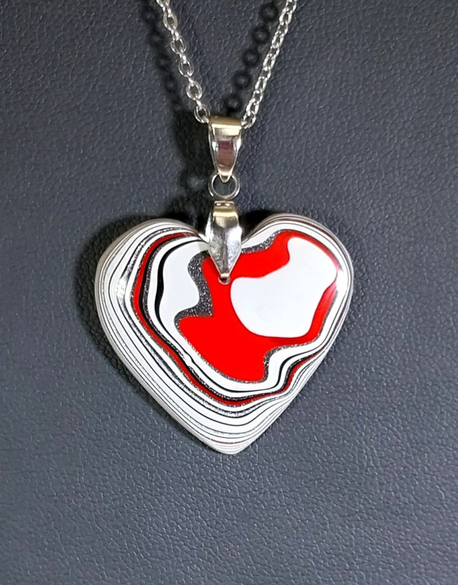 Fordite, Heart Necklace, Nice Red, Heart of Ohio, American Jewelry, Fordite Jewelry, Love Necklace