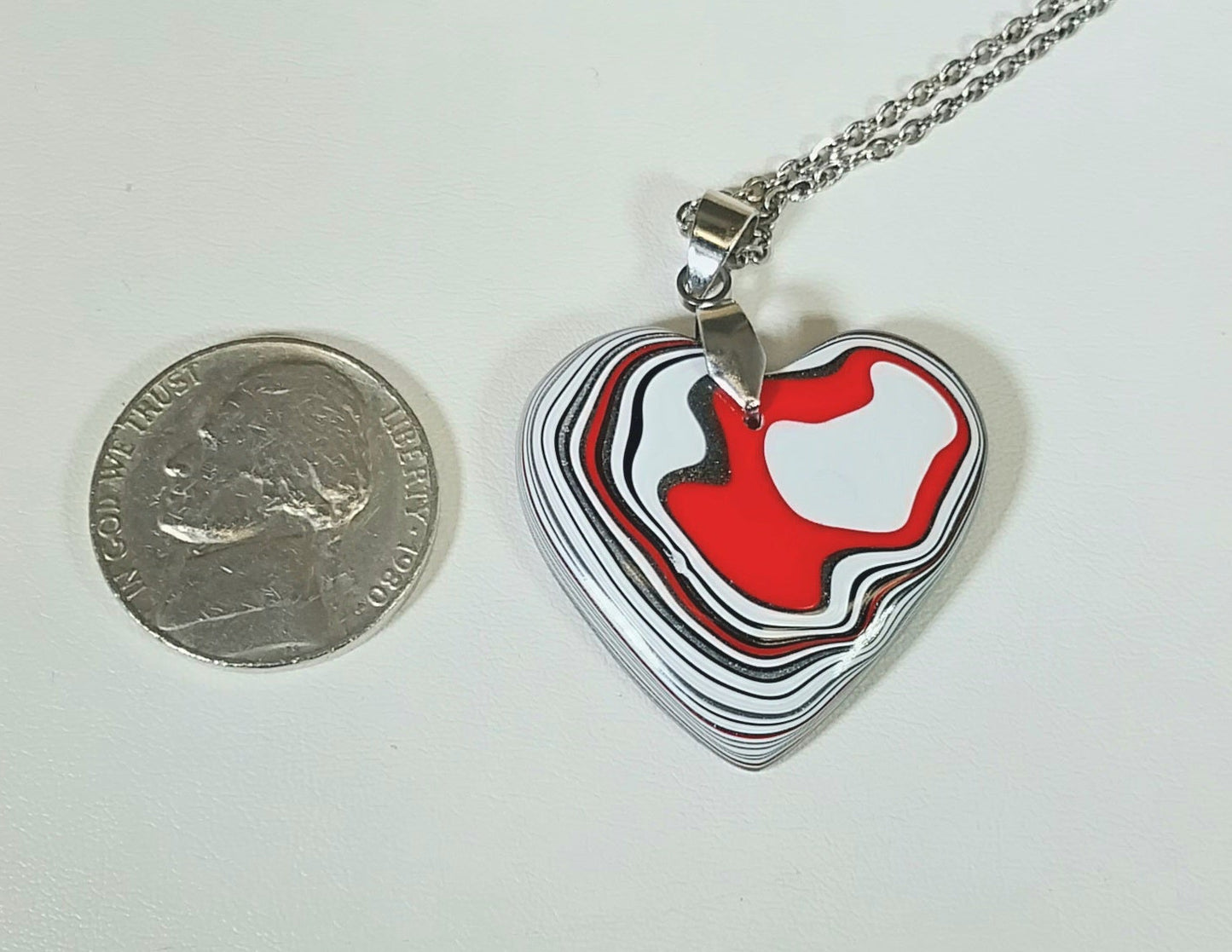 Fordite, Heart Necklace, Nice Red, Heart of Ohio, American Jewelry, Fordite Jewelry, Love Necklace