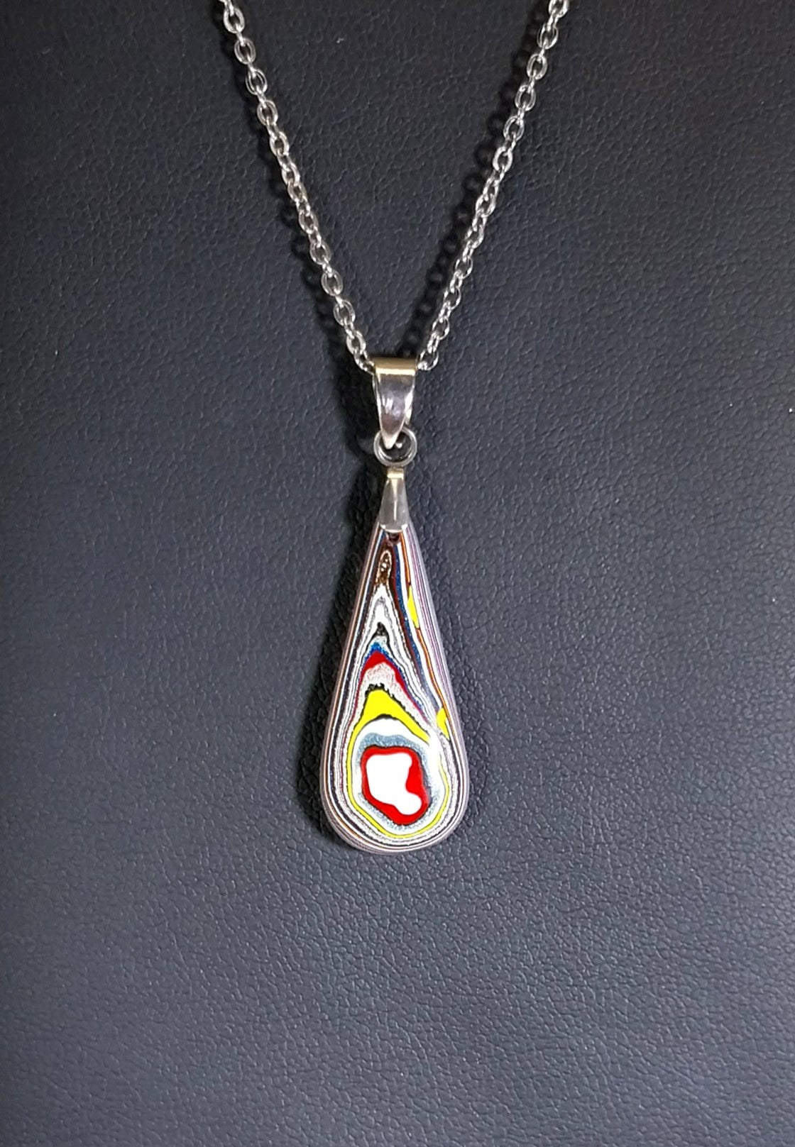 Teardrop Fordite Necklace, Colorful Recycled Art, Wisconsin Handmade, W/O