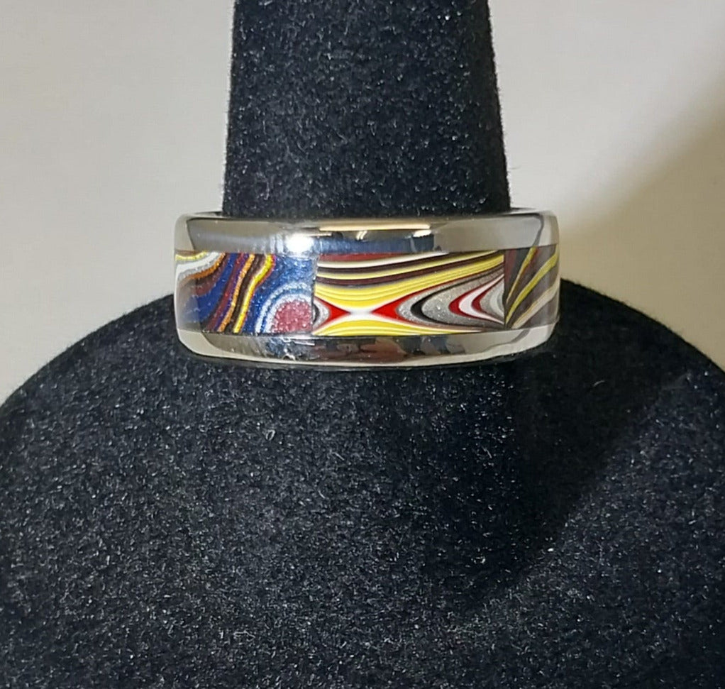 Vette Fordite Ring, Size 8, Fordite Channel Ring W/O