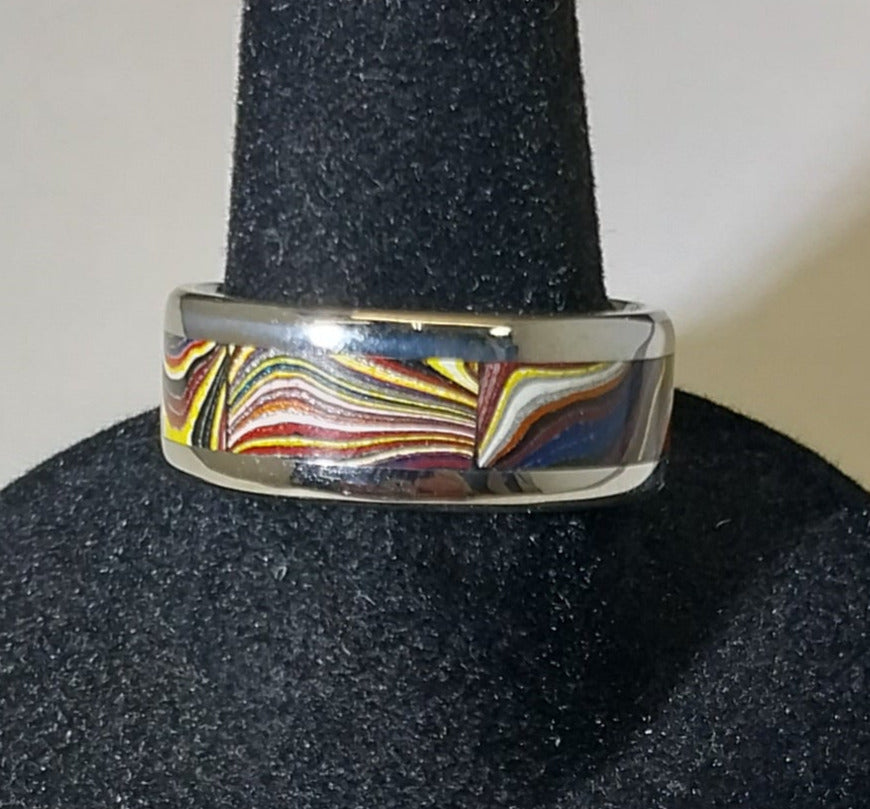 Vette Fordite Ring, Size 8, Fordite Channel Ring W/O